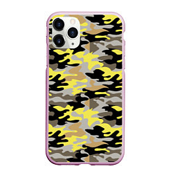 Чехол iPhone 11 Pro матовый Желтый, Черный, Серый, Модный камуфляж, цвет: 3D-розовый