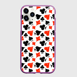 Чехол iPhone 11 Pro матовый Пика, Черва, Крестя, Бубна, цвет: 3D-фиолетовый