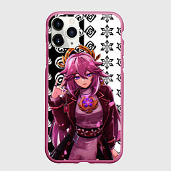 Чехол iPhone 11 Pro матовый Яэ Мико прекрасная Геншин Импакт, цвет: 3D-малиновый