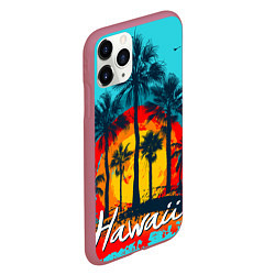Чехол iPhone 11 Pro матовый Hawaii Солнце, Пальмы, цвет: 3D-малиновый — фото 2