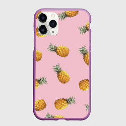 Чехол iPhone 11 Pro матовый Ананасы падают, цвет: 3D-фиолетовый