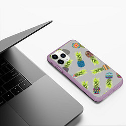 Чехол iPhone 11 Pro матовый Узорные ананасы, цвет: 3D-сиреневый — фото 2