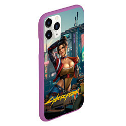 Чехол iPhone 11 Pro матовый Panam Cyberpunk2077 18, цвет: 3D-фиолетовый — фото 2