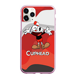 Чехол iPhone 11 Pro матовый Cuphead веселая красная чашечка, цвет: 3D-розовый