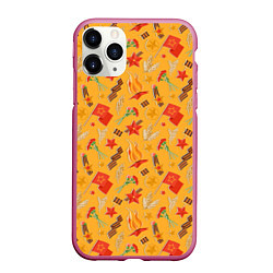 Чехол iPhone 11 Pro матовый Георгиевская ленточка, Вечный огонь, цветок, медал, цвет: 3D-малиновый