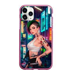 Чехол iPhone 11 Pro матовый Judy Cyberpunk2077 Киберпанк, цвет: 3D-малиновый