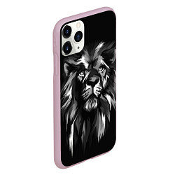 Чехол iPhone 11 Pro матовый Голова льва в черно-белом изображении, цвет: 3D-розовый — фото 2