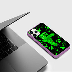 Чехол iPhone 11 Pro матовый MINECRAFT - CREEPER МАЙНКРАФТ, цвет: 3D-фиолетовый — фото 2