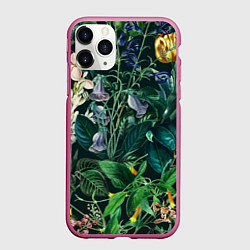 Чехол iPhone 11 Pro матовый Цветы Темный Сад, цвет: 3D-малиновый