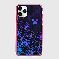 Чехол iPhone 11 Pro матовый Minecraft CREEPER NEON, цвет: 3D-малиновый