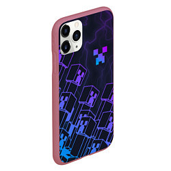 Чехол iPhone 11 Pro матовый Minecraft CREEPER NEON, цвет: 3D-малиновый — фото 2