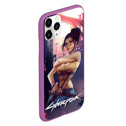 Чехол iPhone 11 Pro матовый Панам рисунок Cyberpunk2077, цвет: 3D-фиолетовый — фото 2