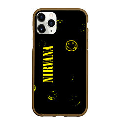Чехол iPhone 11 Pro матовый Nirvana паттерн смайлы, цвет: 3D-коричневый