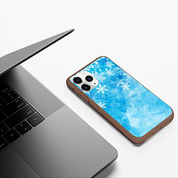 Чехол iPhone 11 Pro матовый Новогодние снежинки, цвет: 3D-коричневый — фото 2