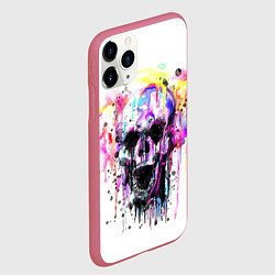 Чехол iPhone 11 Pro матовый Череп - акварель, цвет: 3D-малиновый — фото 2
