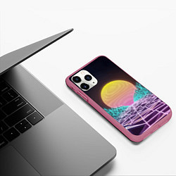 Чехол iPhone 11 Pro матовый Vaporwave Закат солнца в горах Neon, цвет: 3D-малиновый — фото 2