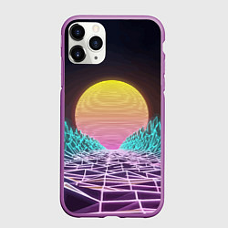 Чехол iPhone 11 Pro матовый Vaporwave Закат солнца в горах Neon, цвет: 3D-фиолетовый