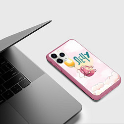 Чехол iPhone 11 Pro матовый Поросенок летит на шарике, цвет: 3D-малиновый — фото 2