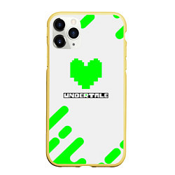 Чехол iPhone 11 Pro матовый Undertale сердце зелёное, цвет: 3D-желтый