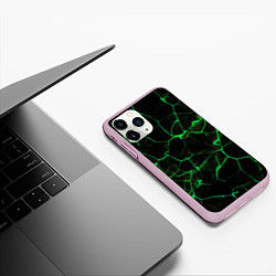 Чехол iPhone 11 Pro матовый Абстракция - Черно-зеленый фон - дым, цвет: 3D-розовый — фото 2