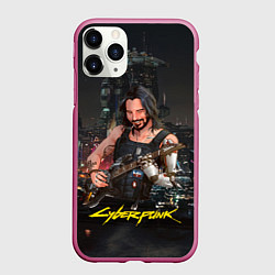 Чехол iPhone 11 Pro матовый Johnny в гитарой Джонни Cyberpunk2077, цвет: 3D-малиновый