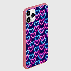Чехол iPhone 11 Pro матовый Неоновые сердца, паттерн, цвет: 3D-малиновый — фото 2