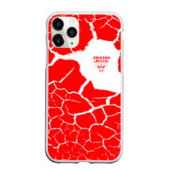 Чехол iPhone 11 Pro матовый CHICAGO BULLS ЧИКАГО БУЛЛС ТРЕЩИНЫ, цвет: 3D-белый