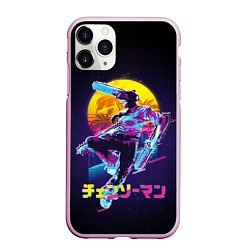 Чехол iPhone 11 Pro матовый CHAINSAW MAN on the background of the moon