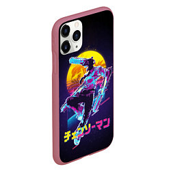 Чехол iPhone 11 Pro матовый CHAINSAW MAN on the background of the moon, цвет: 3D-малиновый — фото 2