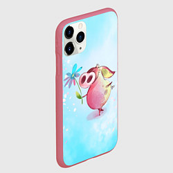Чехол iPhone 11 Pro матовый Милый поросенок с цветами, цвет: 3D-малиновый — фото 2