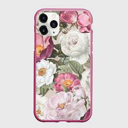 Чехол iPhone 11 Pro матовый Цветы Розовый Сад Пион и Роз