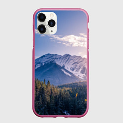 Чехол iPhone 11 Pro матовый Горы Лес Солнце, цвет: 3D-малиновый