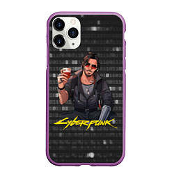 Чехол iPhone 11 Pro матовый Cyberpunk2077 Джонни с бокалом, цвет: 3D-фиолетовый