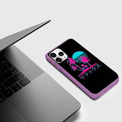 Чехол iPhone 11 Pro матовый Неоновые пальмы Иероглифы Neon Palm Tree, цвет: 3D-фиолетовый — фото 2