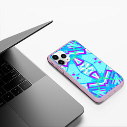 Чехол iPhone 11 Pro матовый Геометрический орнамент в голубых тонах, цвет: 3D-розовый — фото 2
