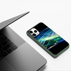 Чехол iPhone 11 Pro матовый Неоновые блуждающие огни Абстракция Neon Wandering, цвет: 3D-темно-зеленый — фото 2