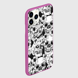 Чехол iPhone 11 Pro матовый Чёрно белые черепа и маки, цвет: 3D-фиолетовый — фото 2
