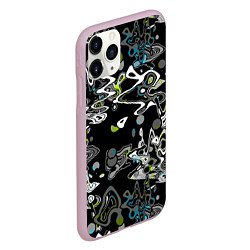 Чехол iPhone 11 Pro матовый Черно-белый с синими вкраплениями абстрактный узор, цвет: 3D-розовый — фото 2