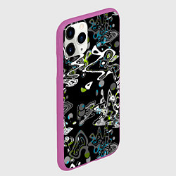 Чехол iPhone 11 Pro матовый Черно-белый с синими вкраплениями абстрактный узор, цвет: 3D-фиолетовый — фото 2