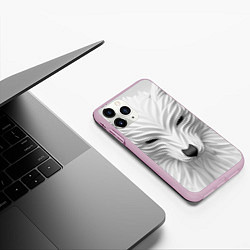 Чехол iPhone 11 Pro матовый Волк - белый, цвет: 3D-розовый — фото 2