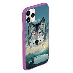 Чехол iPhone 11 Pro матовый Серый волк - голова, цвет: 3D-фиолетовый — фото 2