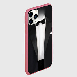 Чехол iPhone 11 Pro матовый Смокинг жениха с бабочкой, цвет: 3D-малиновый — фото 2