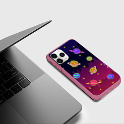 Чехол iPhone 11 Pro матовый Pizza in Space, цвет: 3D-малиновый — фото 2