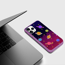 Чехол iPhone 11 Pro матовый Pizza in Space, цвет: 3D-фиолетовый — фото 2