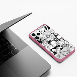 Чехол iPhone 11 Pro матовый Ванпанчмен паттерн, цвет: 3D-малиновый — фото 2