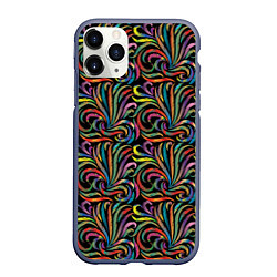 Чехол iPhone 11 Pro матовый Разноцветные яркие узоры, цвет: 3D-серый