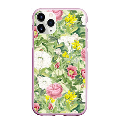 Чехол iPhone 11 Pro матовый Цветы Белые и Розовые Пионы, цвет: 3D-розовый