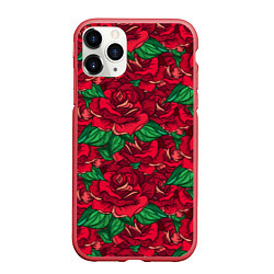 Чехол iPhone 11 Pro матовый Цветы Много Красных Роз, цвет: 3D-красный