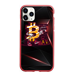 Чехол iPhone 11 Pro матовый Биткоин на фоне стены Bitcoin, цвет: 3D-красный