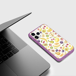 Чехол iPhone 11 Pro матовый Ассорти Ягод и Фруктов, цвет: 3D-фиолетовый — фото 2